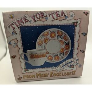 MARY ENGELBREIT Be Warm Tea Cup & Saucer Set Floral Time For Tea